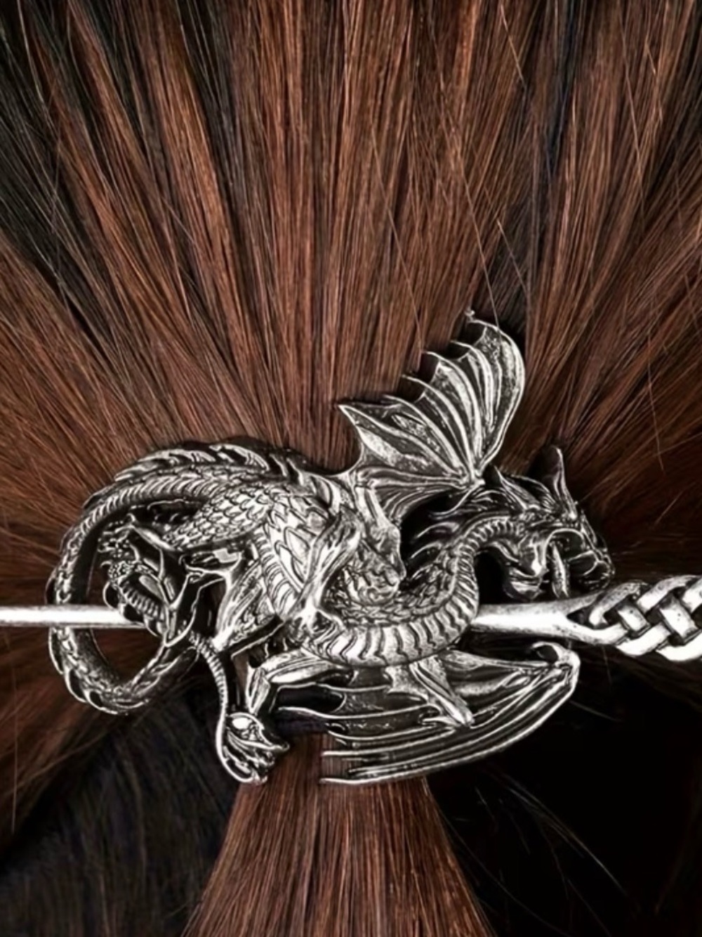 Silver Dragon Hair Stick - Women's Hair Accessory in Brown